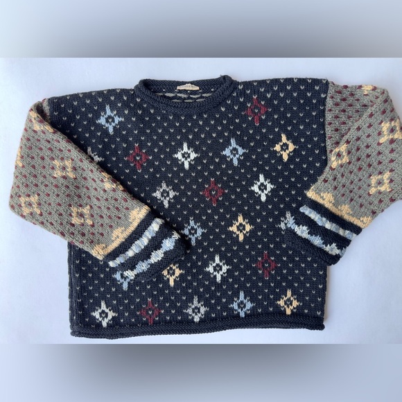 Vintage L.L. Bean Multicolor Patterned Wool Blend Sweater Woman’s Size M - Picture 2 of 11